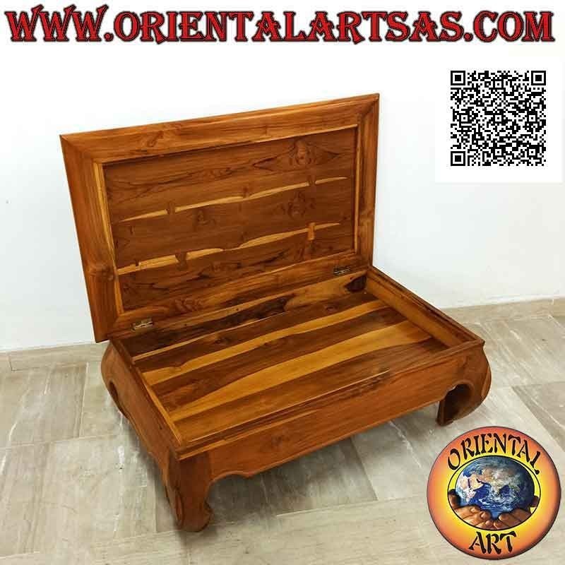 Tavolino basso da salotto in stile oppio (opium) apribile in legno di teak (100*60, h37)
