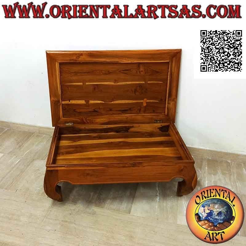 Table basse ouvrante de style opium (opium) en bois de teck (100*60, h37)