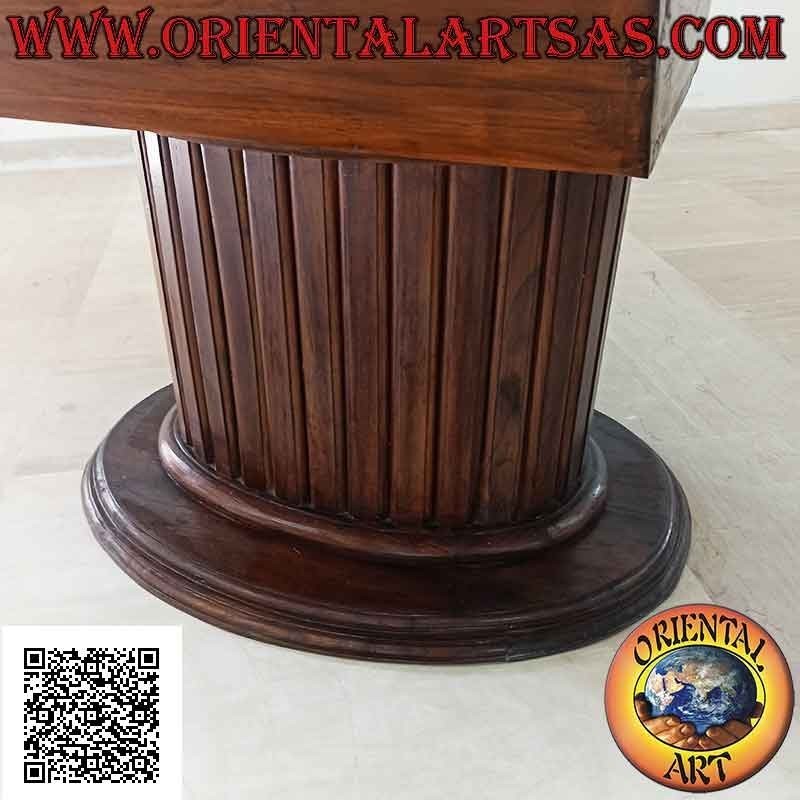 Tavolo ovale allungabile su piede unico centrale a doghe in legno di teak (157x100 cm)