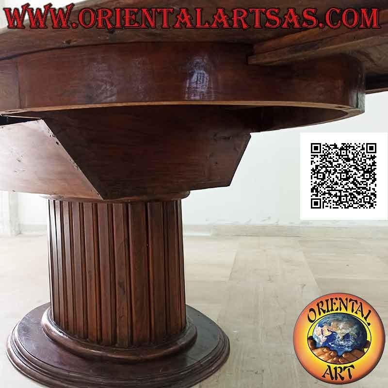 Mesa extensible ovalada sobre un solo pie central con listones de madera de teca (157x100 cm)