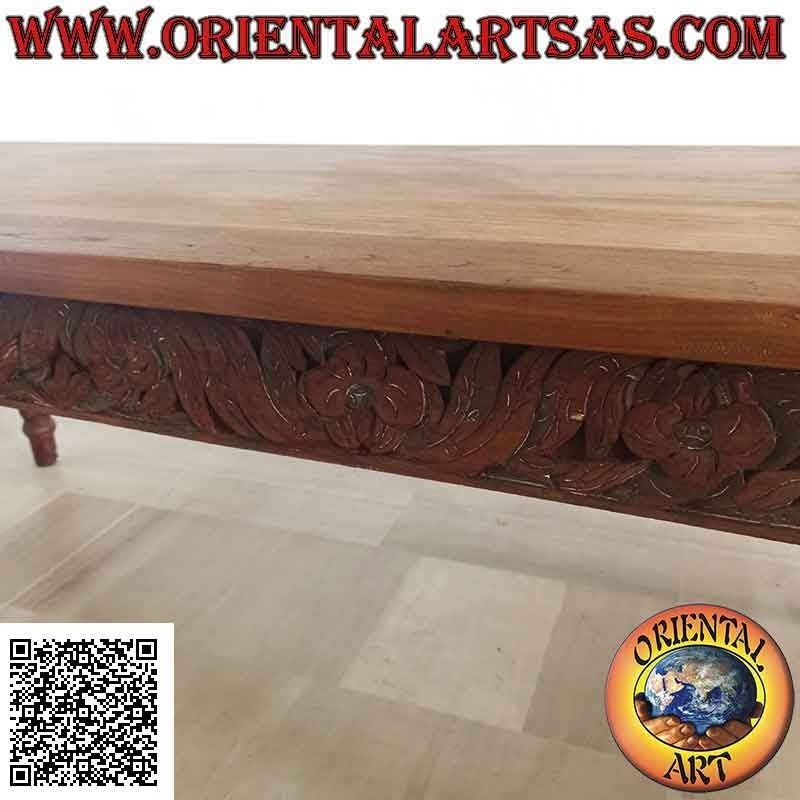 Tavolo rettangolare con decorazione floreale intagliata a mano sui lati in legno antico di teak (200*100)