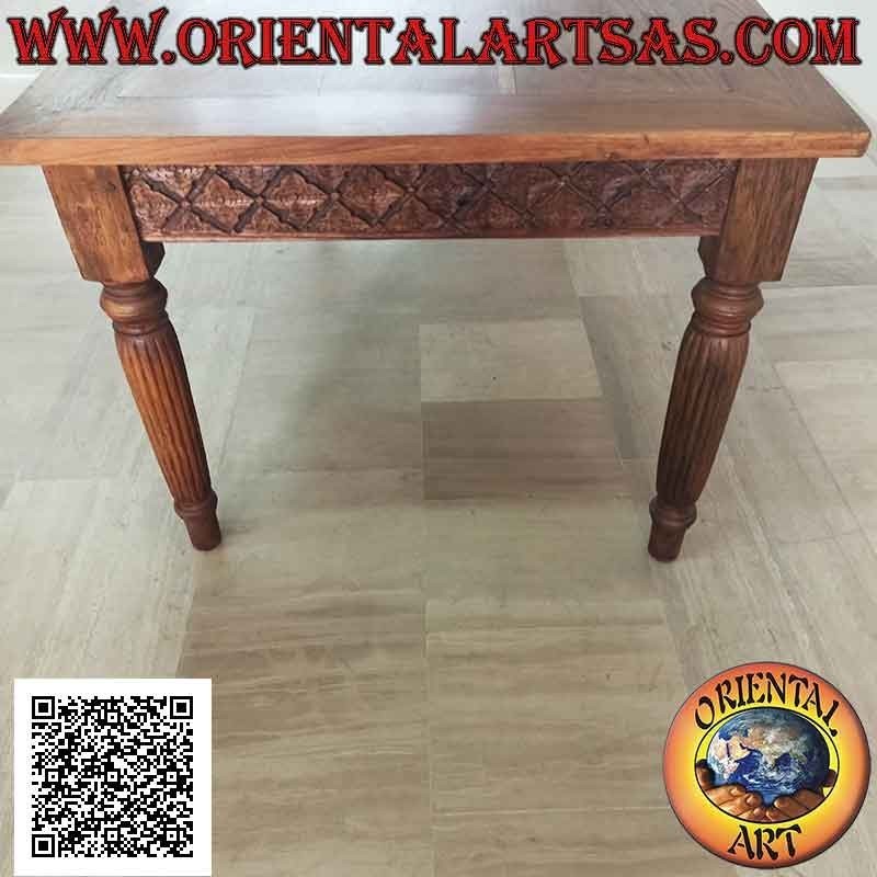 Rectangular table with hand-carved floral decoration on the sides in antique teak wood (200 * 100)
