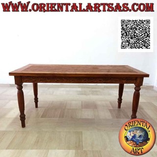 Tavolo rettangolare con decorazione floreale intagliata a mano sui lati in legno antico di teak (180*90)
