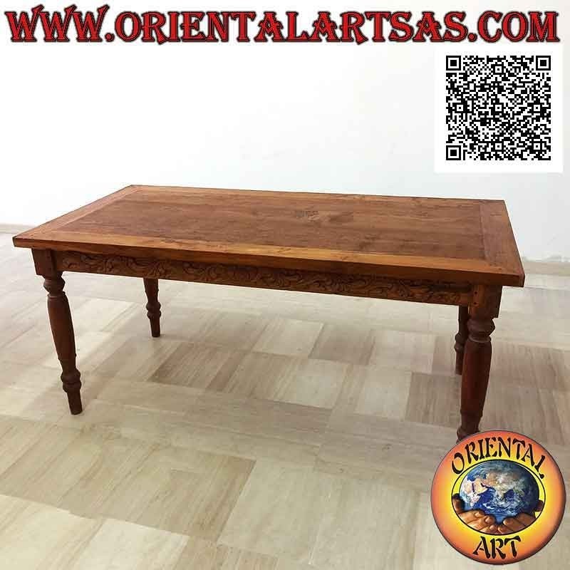 Mesa rectangular con decoración floral tallada a mano en los laterales en madera de teca antigua (180 * 90)