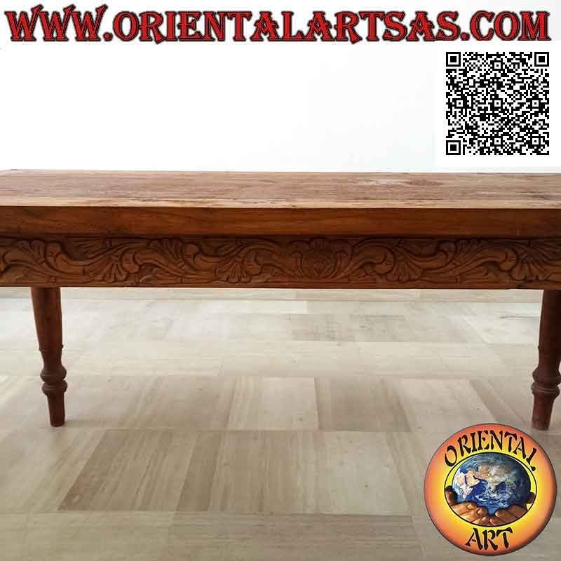 Rectangular table with hand-carved floral decoration on the sides in antique teak wood (180 * 90)