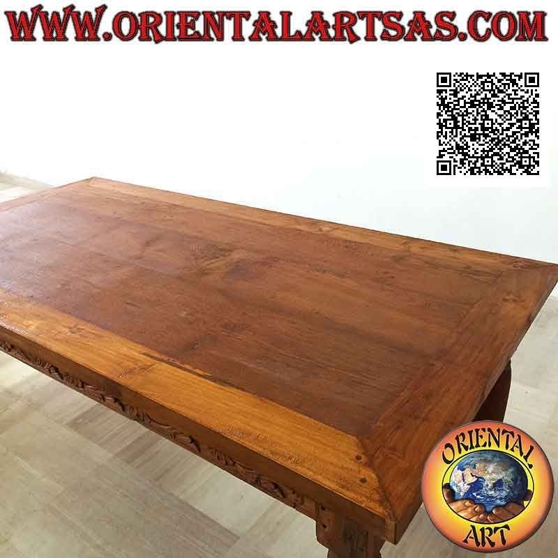 Rectangular table with hand-carved floral decoration on the sides in antique teak wood (180 * 90)