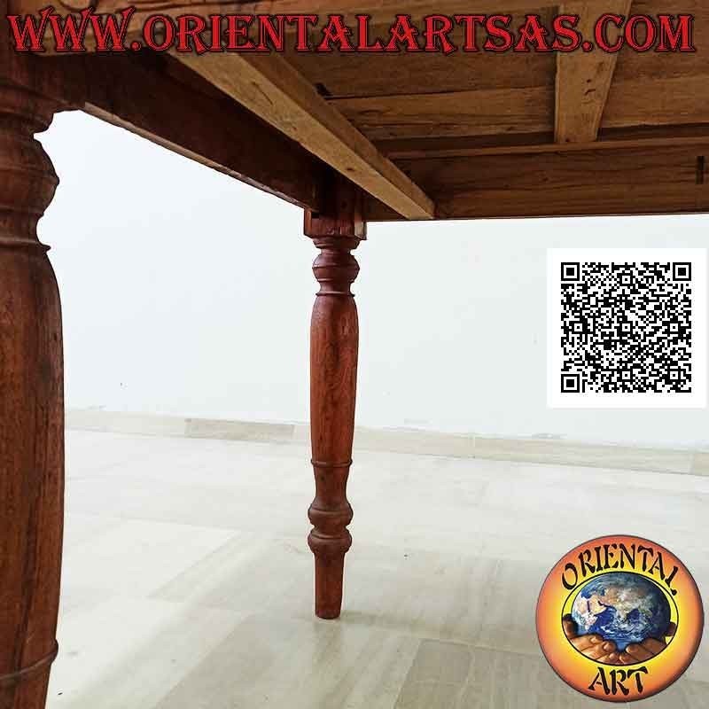 Mesa rectangular con decoración floral tallada a mano en los laterales en madera de teca antigua (180 * 90)