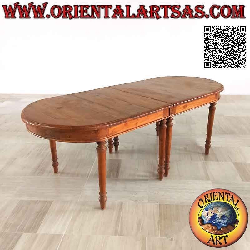 Simple provencal style extendable elliptical table in teak wood (100 * 230 + 50)