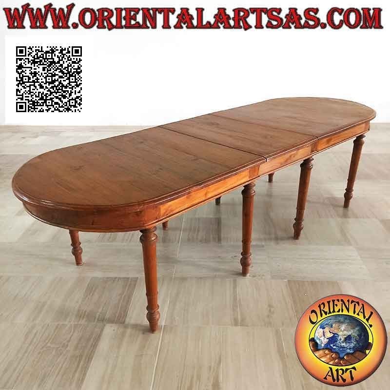 Simple provencal style extendable elliptical table in teak wood (100 * 230 + 50)