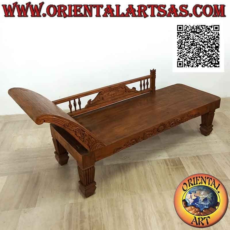 Triclinium-Sofa im Imperial-Stil mit geschnitzten Verzierungen und Seite (links) aus Teakholz