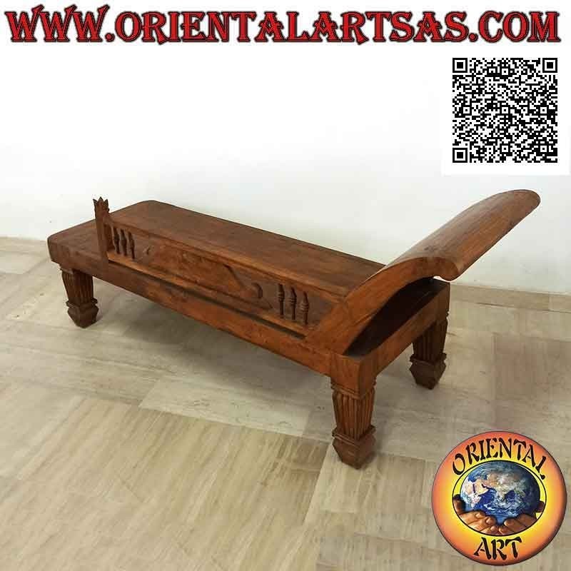 Divano triclinio in stile imperiali con decorazioni intagliate e sponda (sinistra) in legno di teak