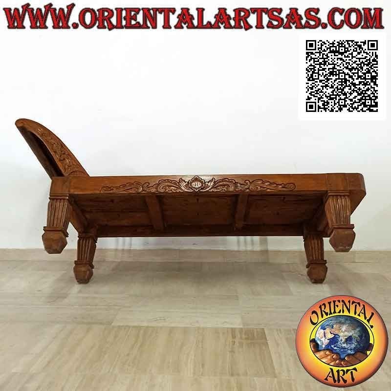 Divano triclinio in stile imperiali con decorazioni intagliate e sponda (sinistra) in legno di teak