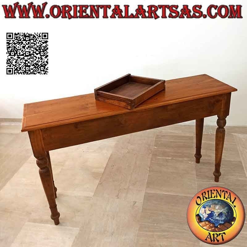 Table console à trois tiroirs avec pieds ronds (colonial) en bois de teck