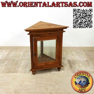 Vetrinetta triangolare con decoro a colonnine in legno di teak