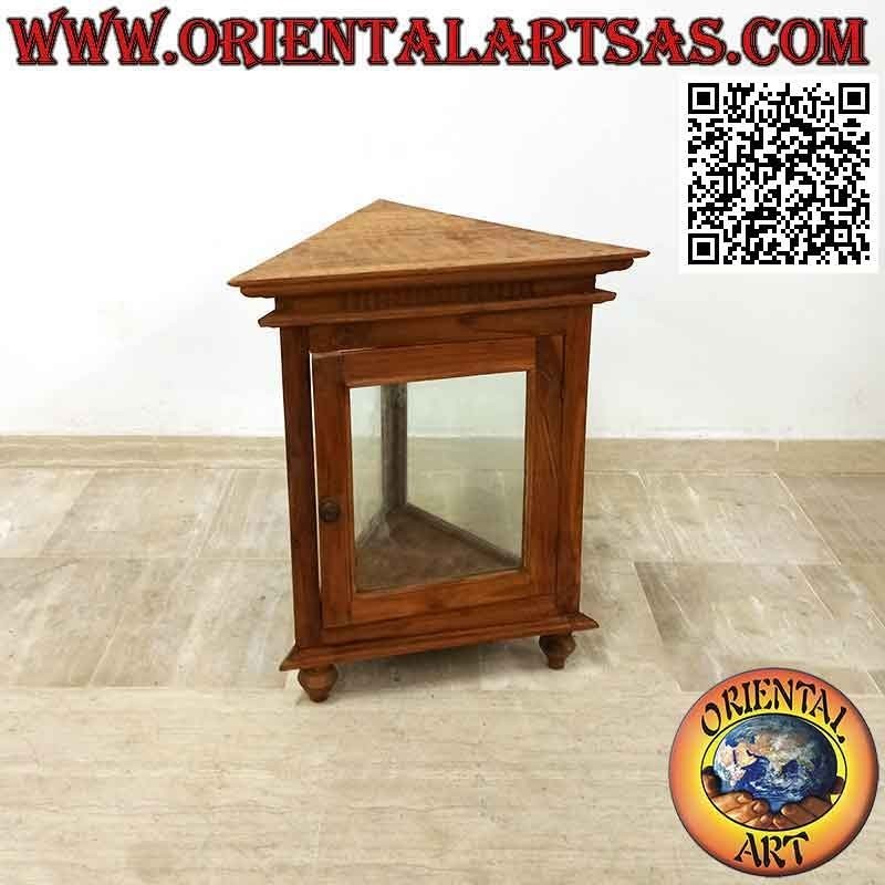 Vetrinetta triangolare con decoro a colonnine in legno di teak