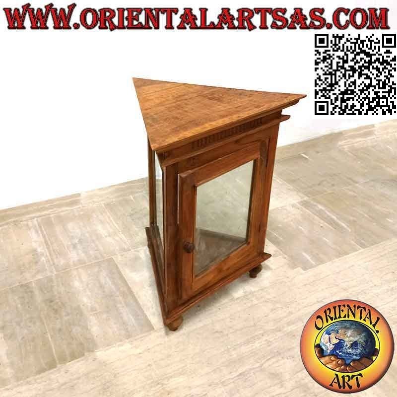 Vetrinetta triangolare con decoro a colonnine in legno di teak