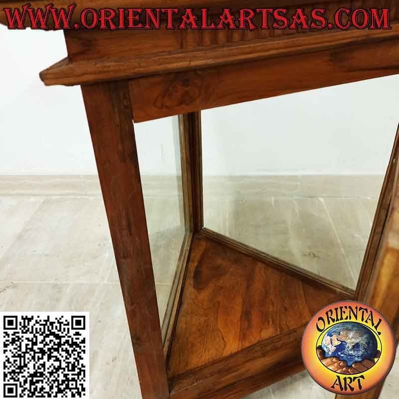Vetrinetta triangolare con decoro a colonnine in legno di teak
