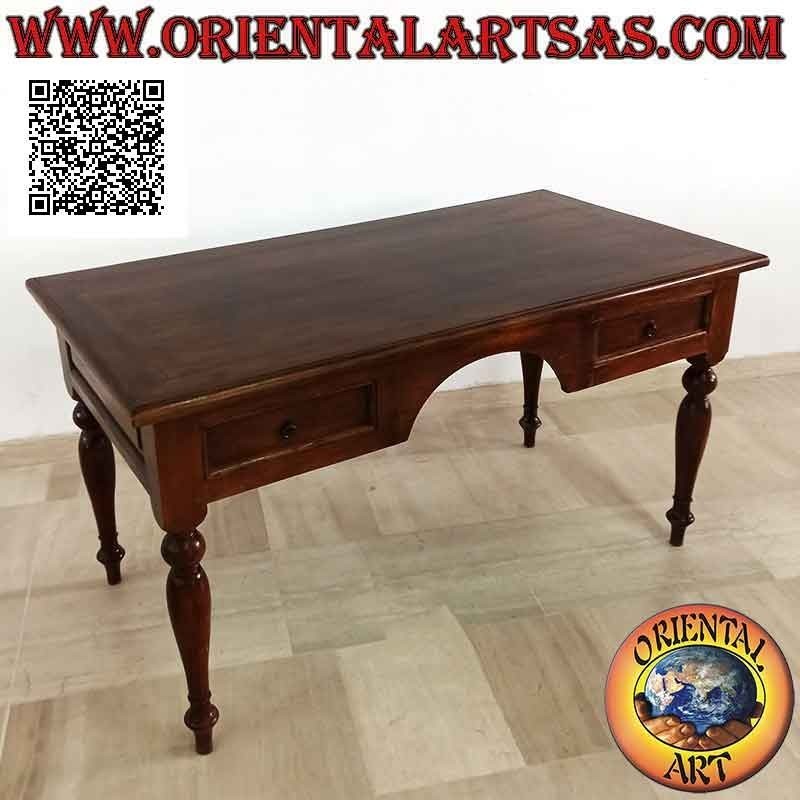 Bureau classique 2 tiroirs de style "Provençal" en bois de teck (150x80)