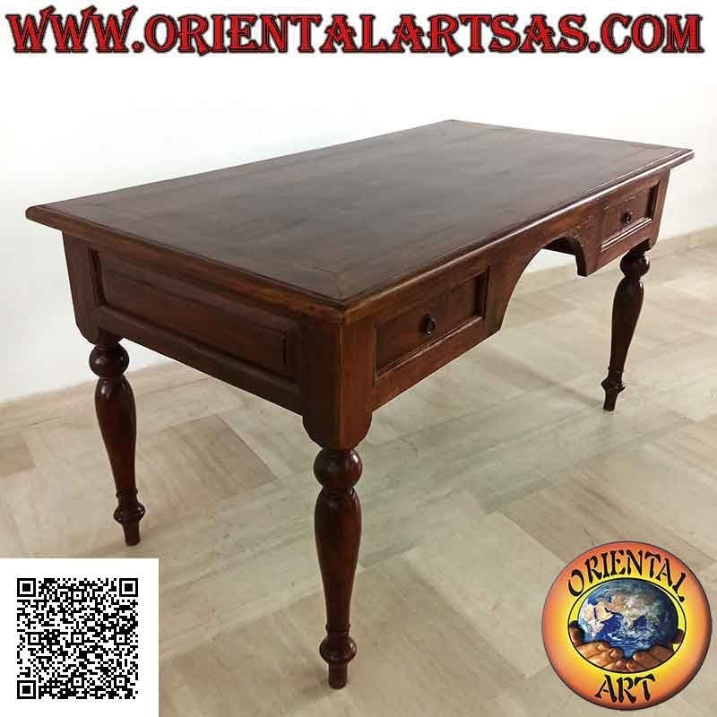 Escritorio clásico de 2 cajones de estilo "provenzal" en madera de teca (150x 80)