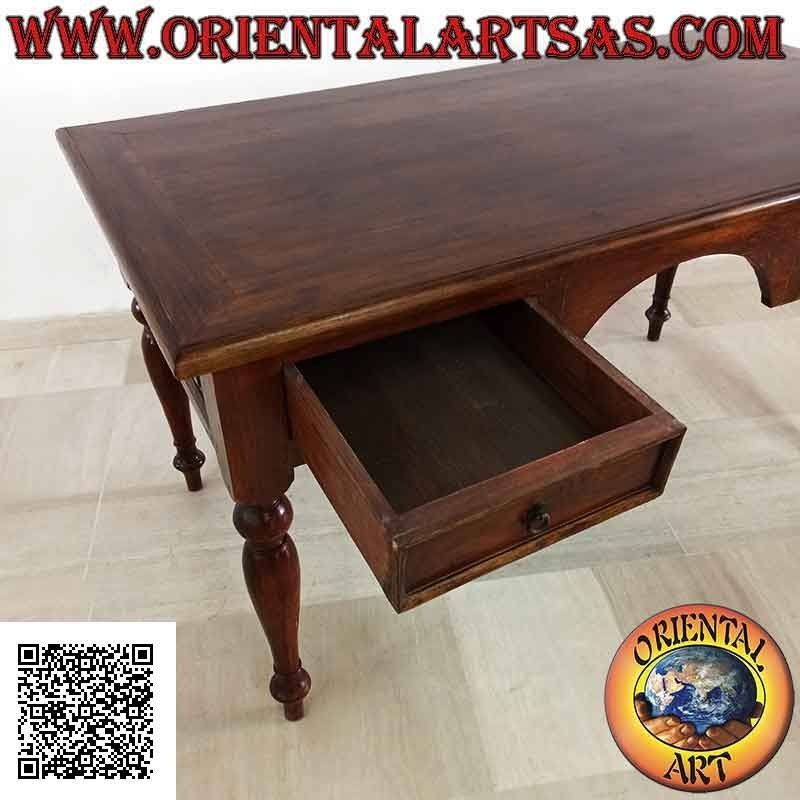 Scrivania classica a 2 cassetti in stile "provenzale" in legno di teak (150x 80)