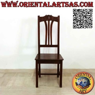 Solid high back chair with upper carving in teak wood
