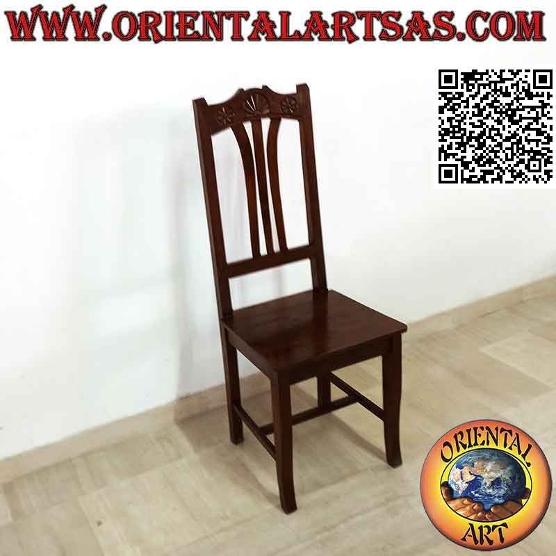 Solid high back chair with upper carving in teak wood