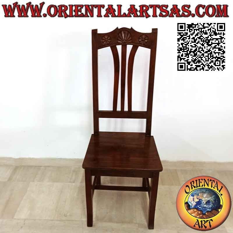 Solid high back chair with upper carving in teak wood