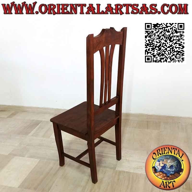 Sedia massiccia a schienale alto con intaglio superiore in legno di teak