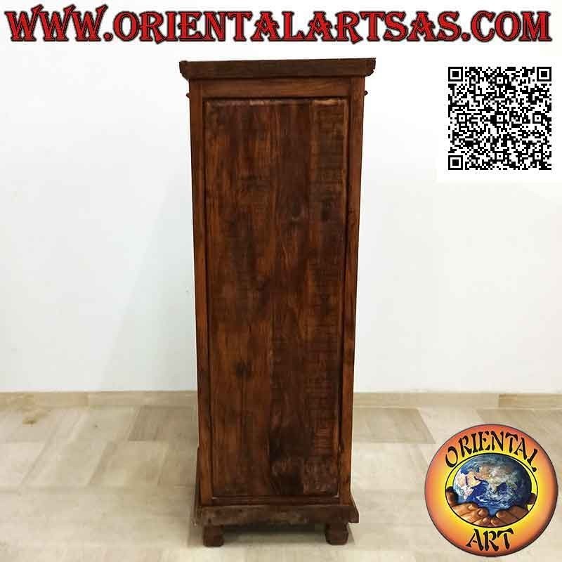 Armoire avec 5 tiroirs et 1 porte avec deux étagères (marionnette Wayang Kulit sculptée à la main) en bois de teck antique