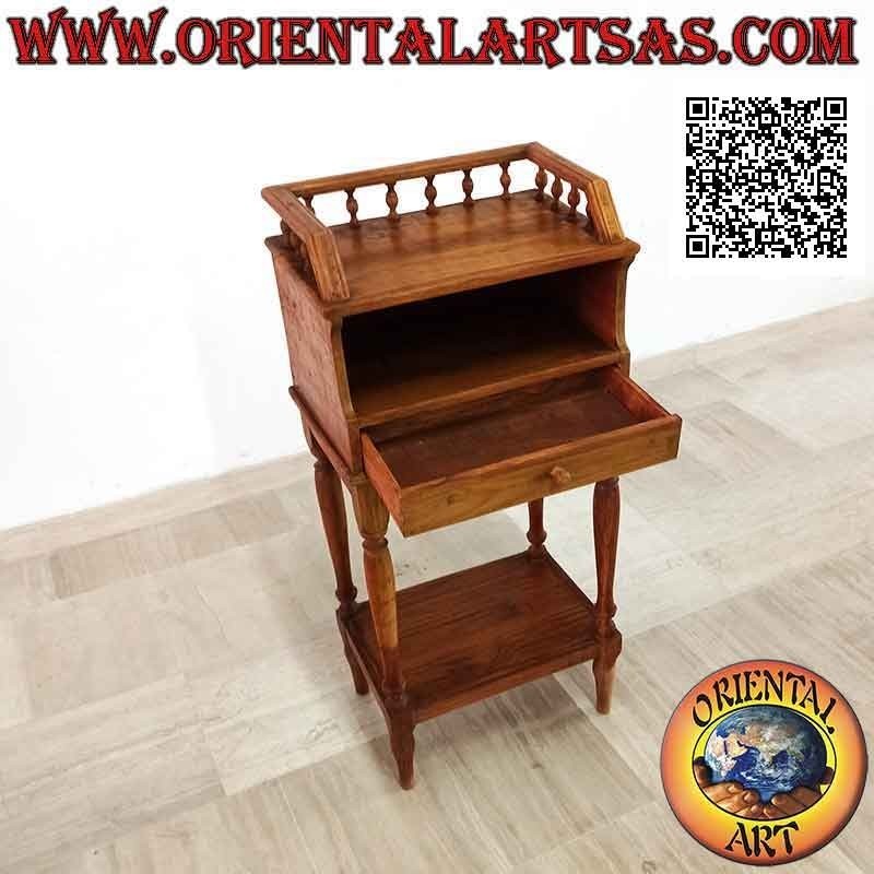 Entrance furniture with drawer, compartment and shelf in Provencal style in teak wood