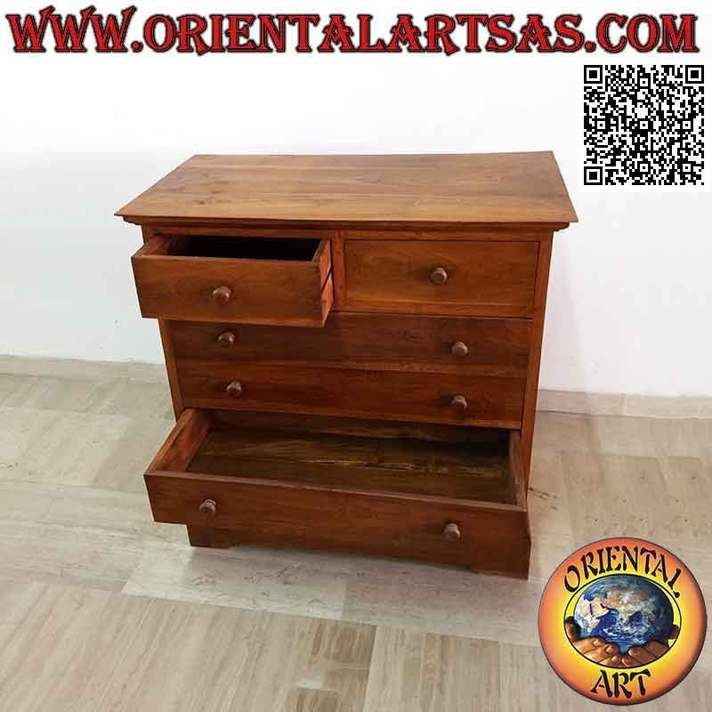 Cajonera rectangular con cuatro cajones y dos cajones en madera de teca (fondo 55) b