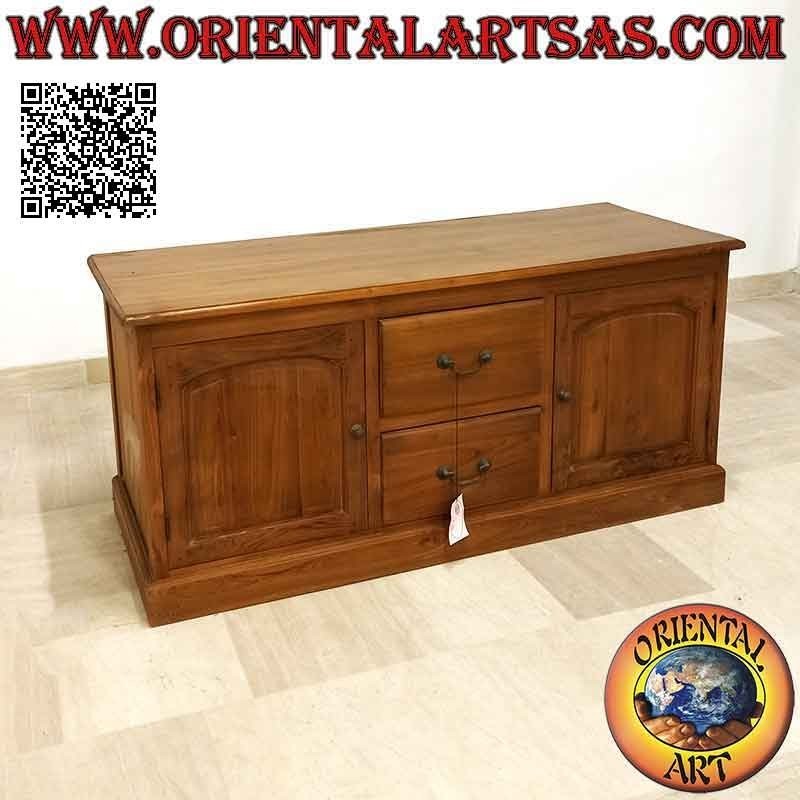 Buffet semplice a 2 ante (doppio ripiano) e 2 cassetti centrali in legno di teak