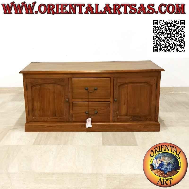 Simple sideboard with 2 doors (double shelf) and 2 central drawers in teak wood