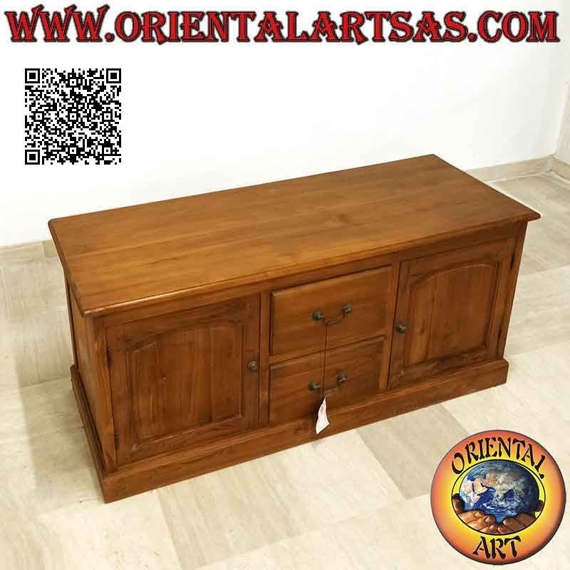 Aparador simple con 2 puertas (estante doble) y 2 cajones centrales en madera de teca