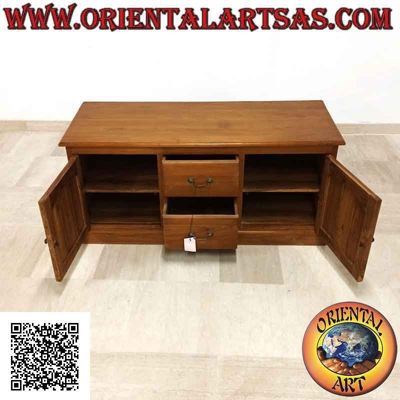 Aparador simple con 2 puertas (estante doble) y 2 cajones centrales en madera de teca