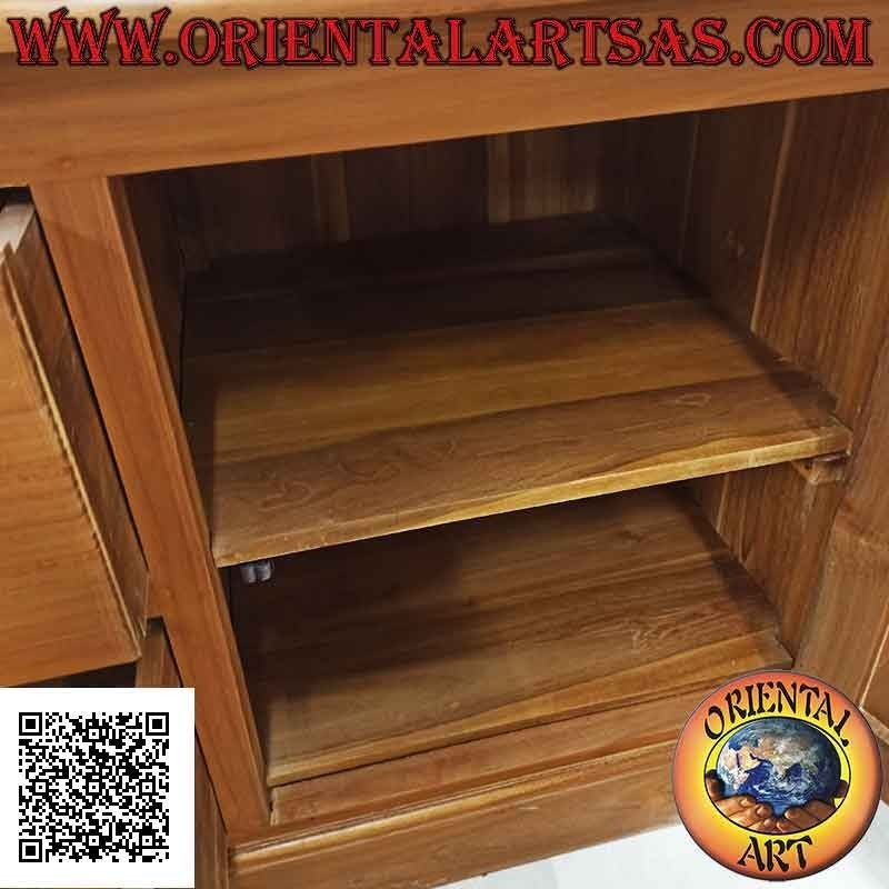 Buffet simple avec 2 portes (double étagère) et 2 tiroirs centraux en bois de teck