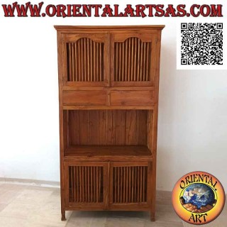 High sideboard with 4 column doors (2 above and 2 below) and 2 drawers in solid teak wood