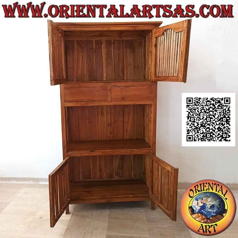 High sideboard with 4 column doors (2 above and 2 below) and 2 drawers in solid teak wood