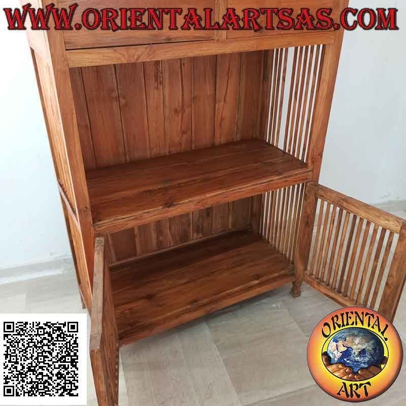 Aparador alto con 4 puertas de columna (2 arriba y 2 abajo) y 2 cajones en madera maciza de teca