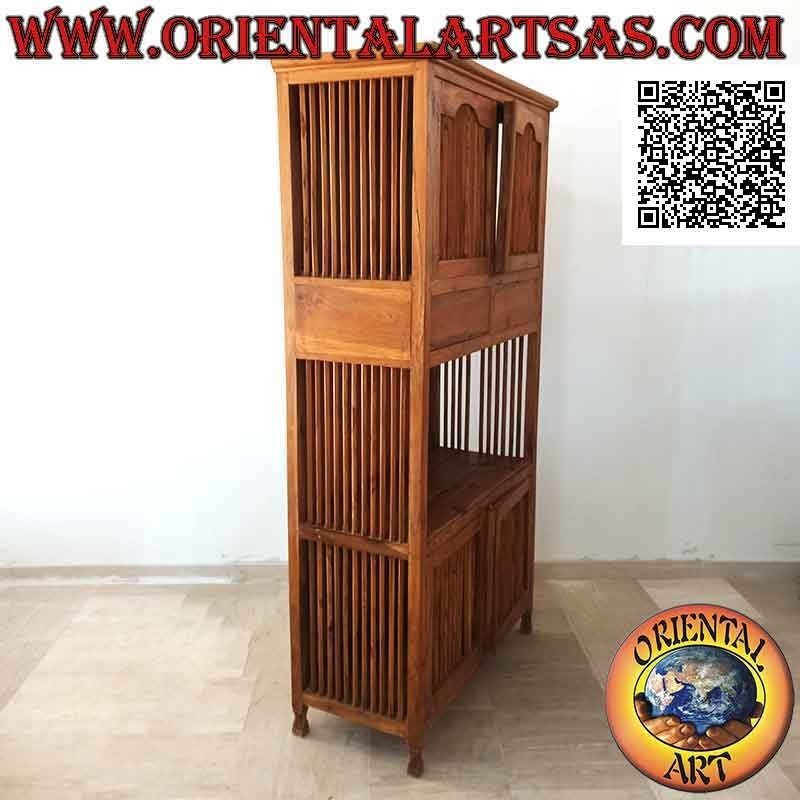 High sideboard with 4 column doors (2 above and 2 below) and 2 drawers in solid teak wood