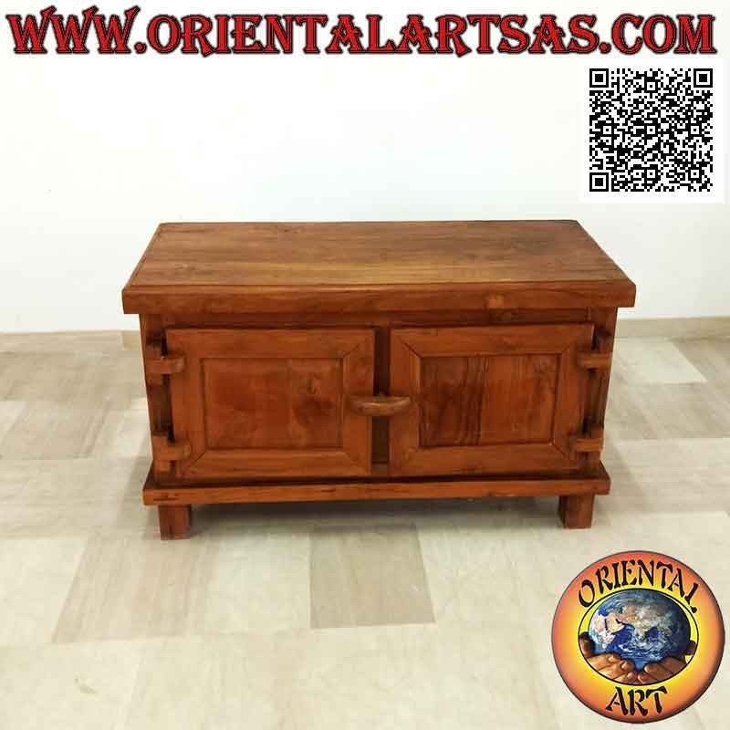 Buffet a due ante a portellone e chiusura e cerniere in legno, in legno di teak