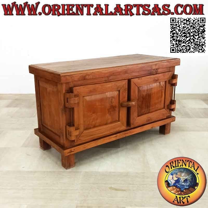 Buffet à deux portes avec porte et fermeture et charnières en bois, en bois de teck