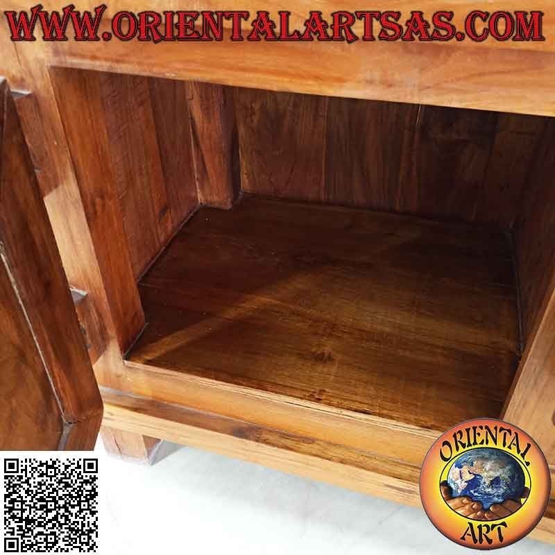 Buffet a due ante a portellone e chiusura e cerniere in legno, in legno di teak