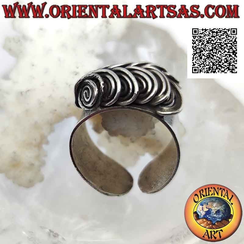 Glatter Breitband-Silberring mit dreidimensionalen Illusionsspiralen-Eulenaugen (verstellbar)