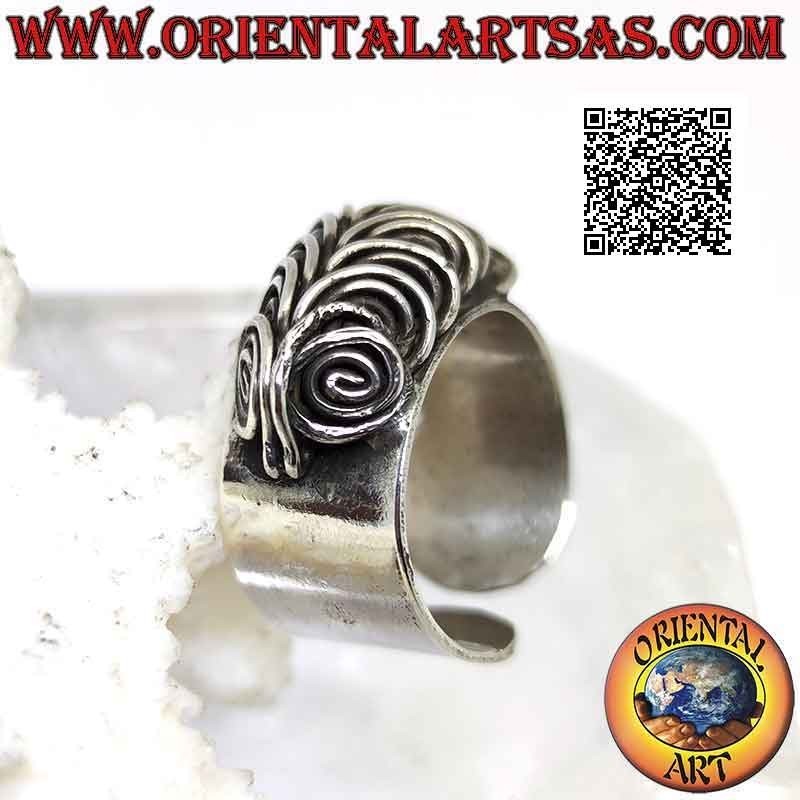 Bague en argent à large bande lisse avec des yeux de hibou en spirale illusion tridimensionnelle (réglable)