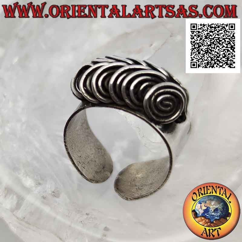 Bague en argent à large bande lisse avec des yeux de hibou en spirale illusion tridimensionnelle (réglable)