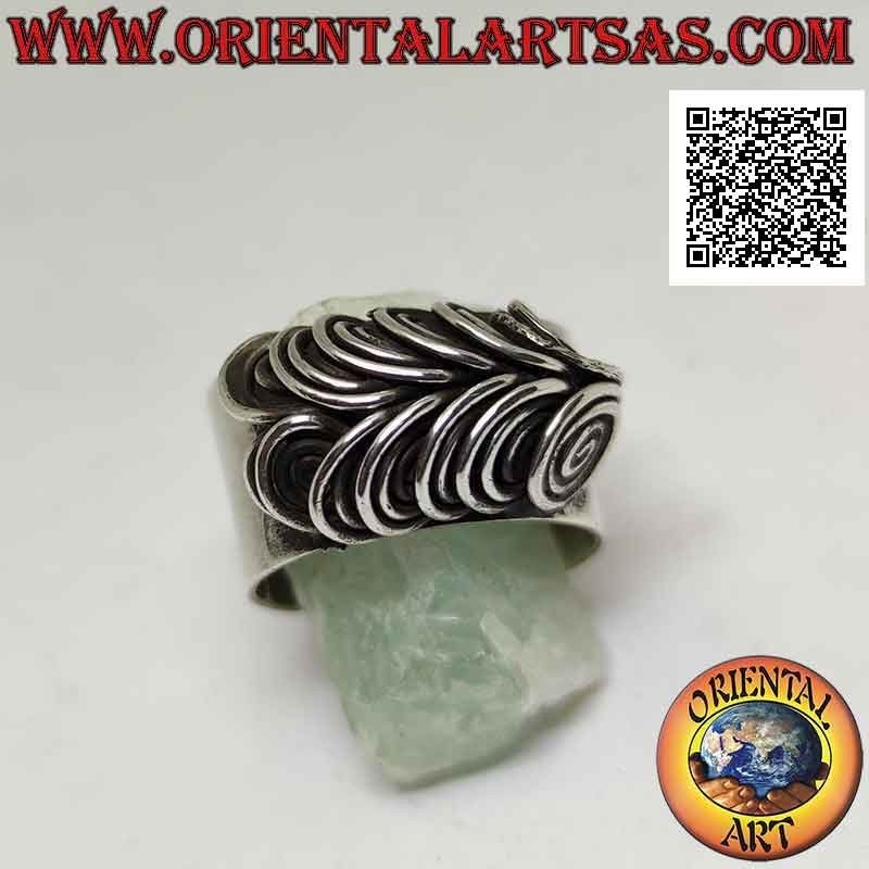 Anillo de plata de banda ancha lisa con ojos de búho en espiral de ilusión tridimensional (ajustable)