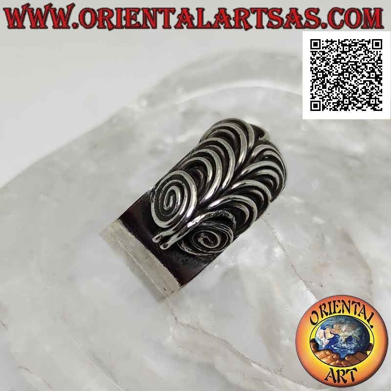 Anello in argento a fascia larga liscia con occhi di gufo a spirali in illusione tridimensionale (regolabile)