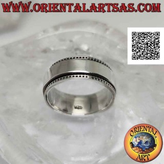 Anti-stress rotating silver band ring, with smooth band on dotted band