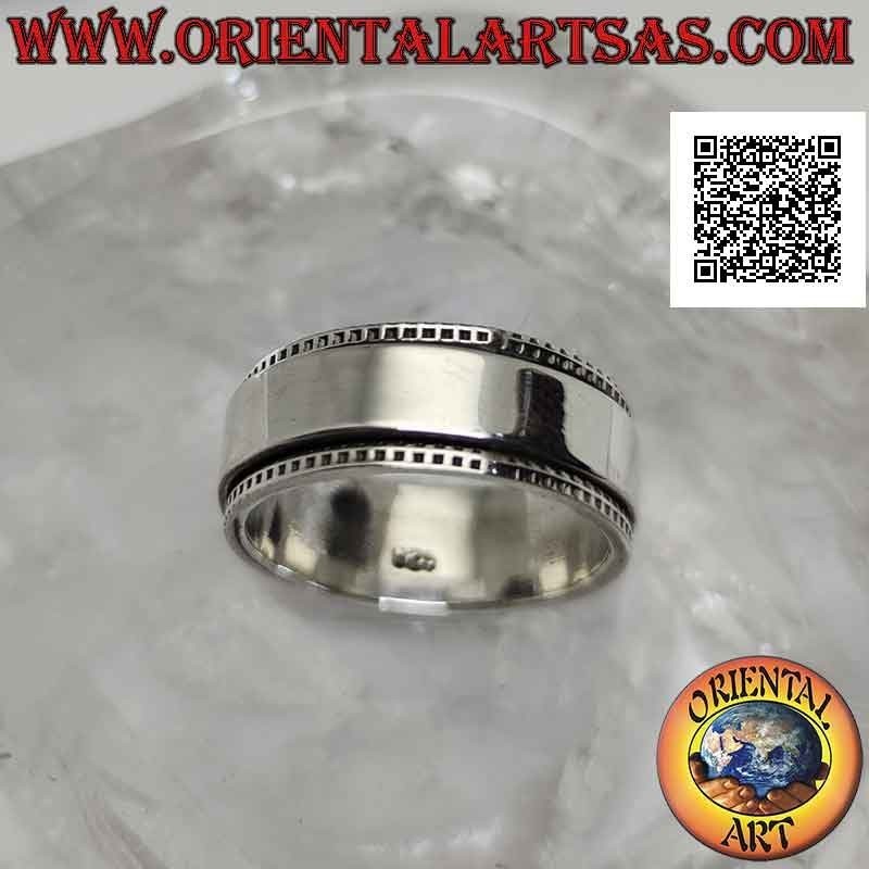 Anillo de banda plateado giratorio antiestrés, con banda lisa en banda punteada